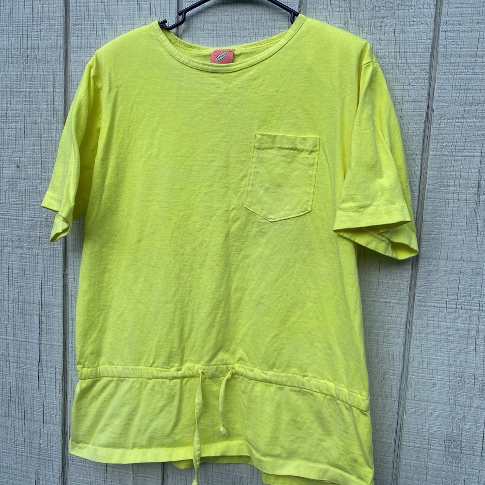 Vintage Pinwheels Solid Yellow Shirt With Shoulder Pads Cotton Small S Summer‎